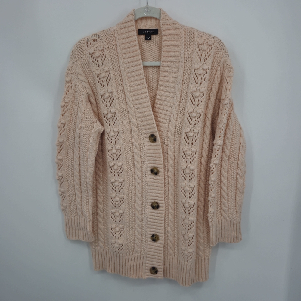Ann Taylor long cardigan Light  Pink Button Front Cable Knit Sz‎ M